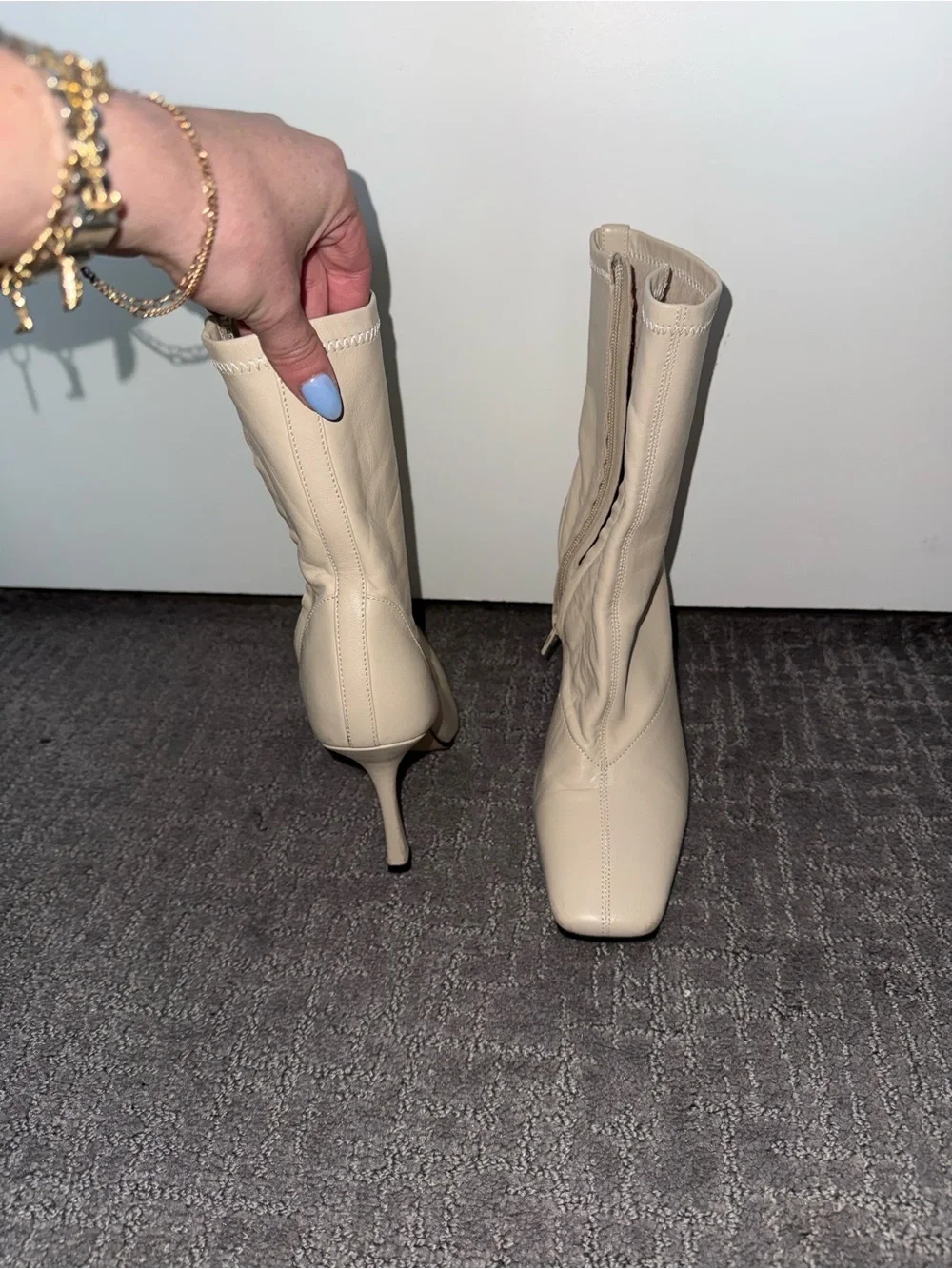 Tony Bianco Cream Square-Toe Boots